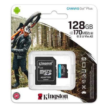Kingston memoria microSDXC 128 GB canvas go plus gen4 200MB/s A2 U3 V30 card + ADP - SDCG4/128GB
