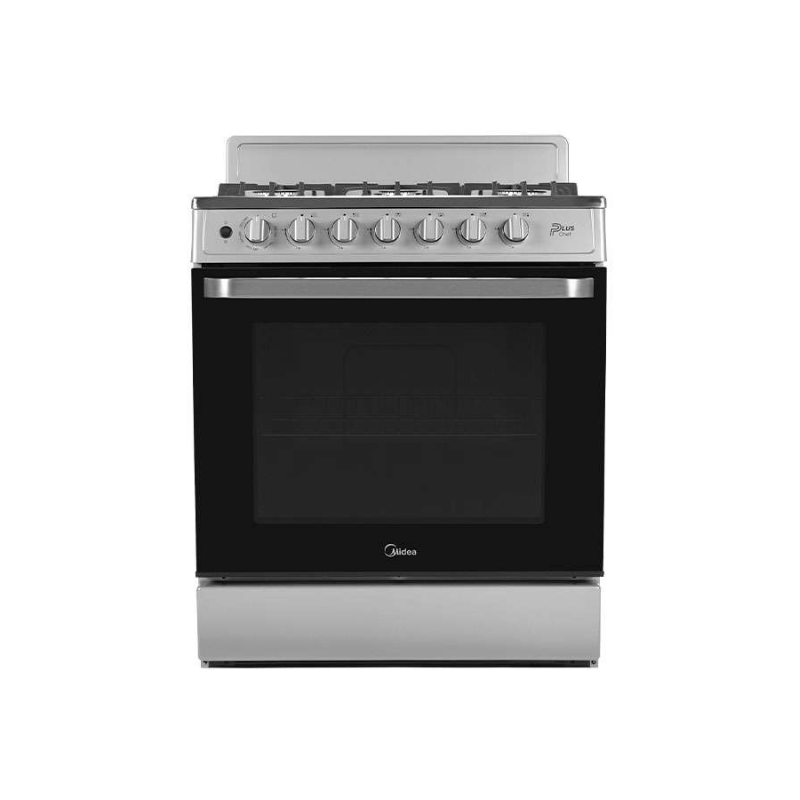 Midea Cocina a gas 30 pulgadas silver 6 quemadores capelo hierro fundido MGS30FS1BEABG