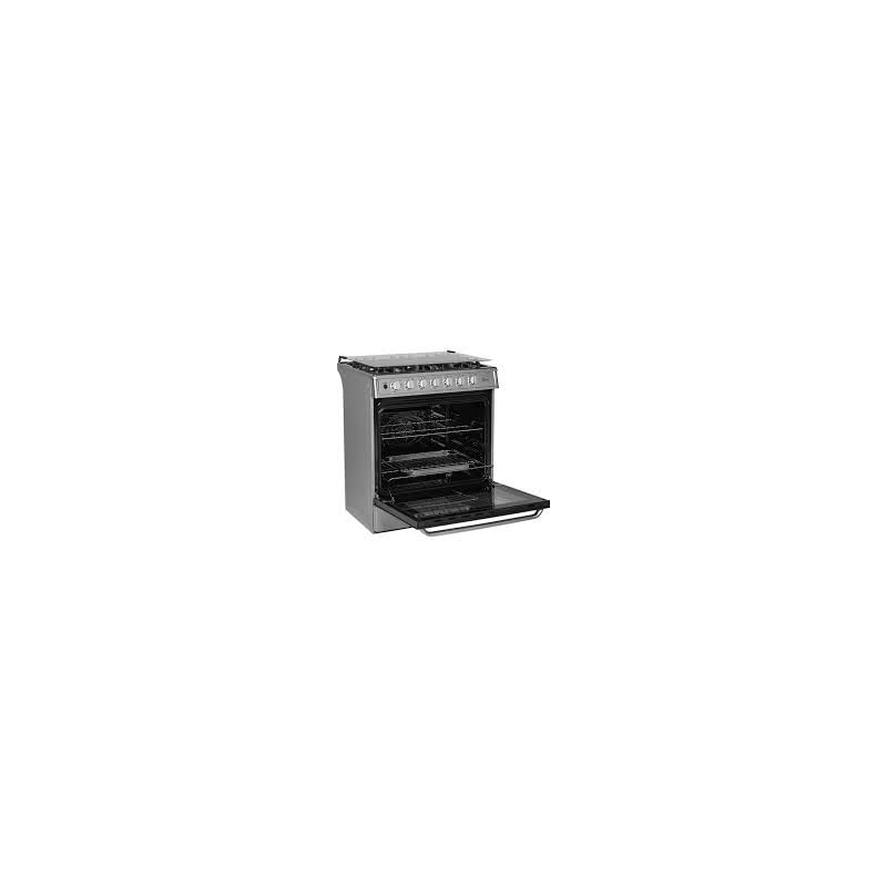 Midea Cocina a gas 30 pulgadas negra 6 quemadores capelo air fryer parrillas de hierro fundido MGS30FS1LEAMSS