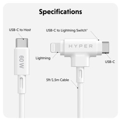Targus cable de carga hyper 60W 2 en 1 USB-C en blanco - HJ4010WHGL