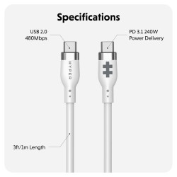 Targus cable de carga hyper USB-C 2.0  silicona 240W 3.3' blanco - HJ4001WHGL