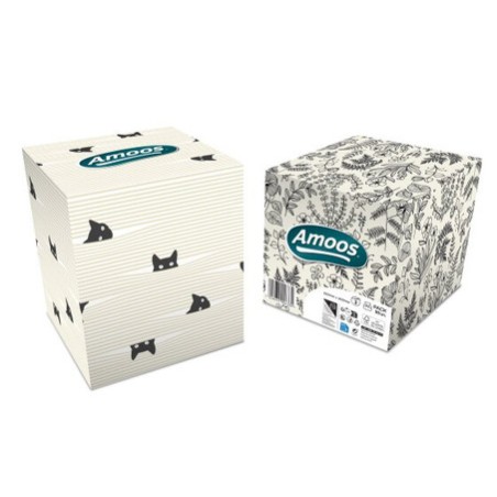 Amoos pañuelos faciales de papel desechable cubo cosmetico 50 X 3 capas caja de 24unds - F623501