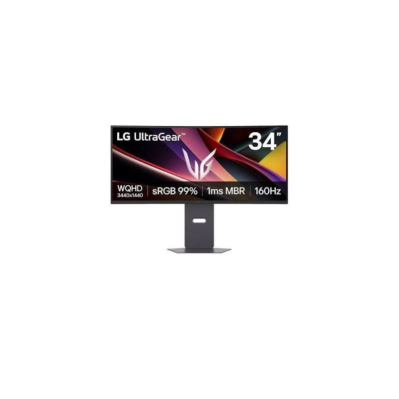 LG Monitor Gaming LG UltraGear, 34", VA, WQHD (3440X1440), 160Hz, 1 ms (MBR), 21:9, Curvo 1800R 34G600A