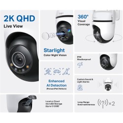 TP-link camara de vigilancia Wi-Fi para exteriores con vision nocturna a color y detección IA Avanzada - Tapo C520WS